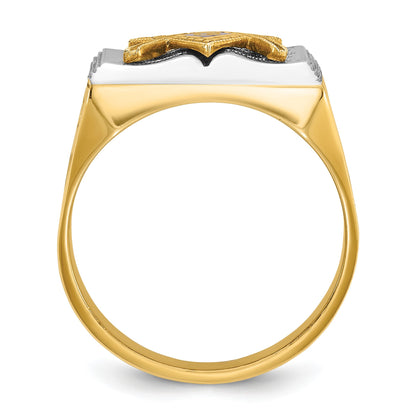 14K Bicolor Herrenring, poliert und texturiert, mit blauer Emaille, Blue Lodge Master Freimaurer-Ring