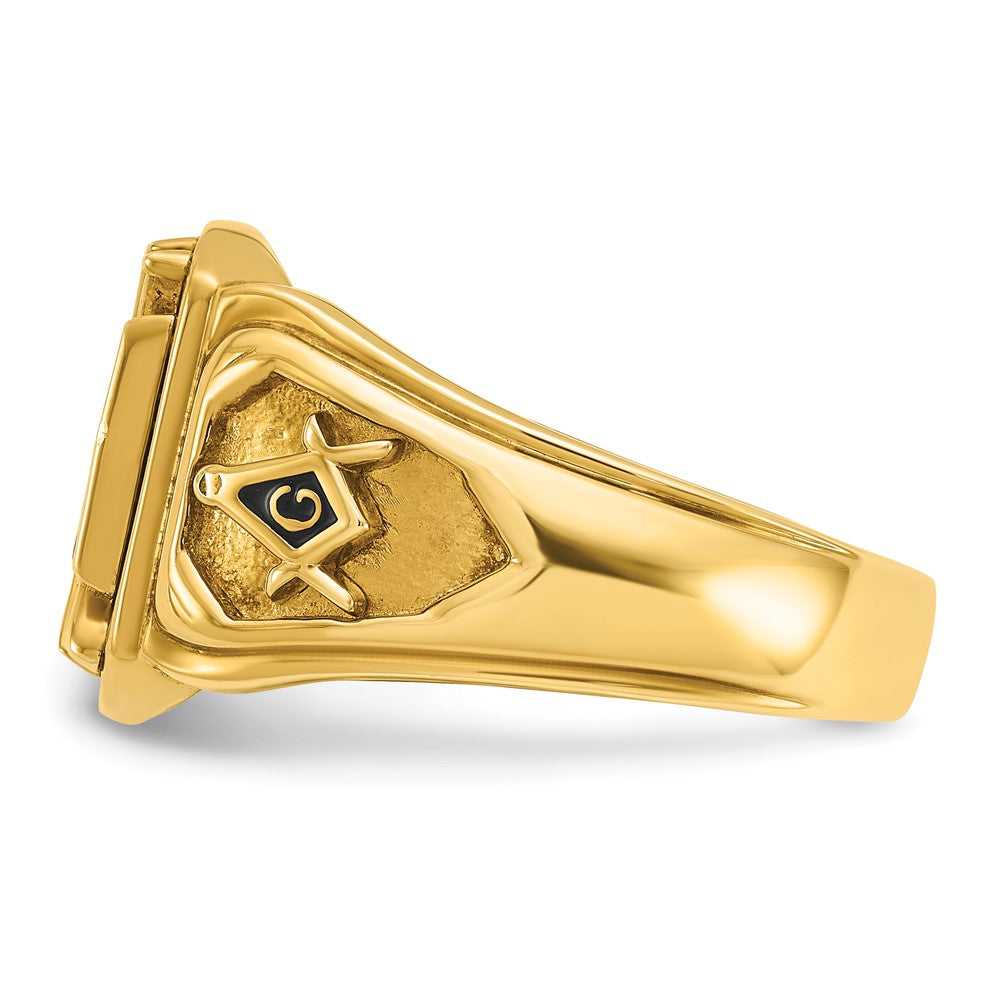 14K Gelbgold Herren-Ring, poliert und texturiert, mit mehrfarbiger Emaille, Ritter-Templer-Freimaurer-Motiv