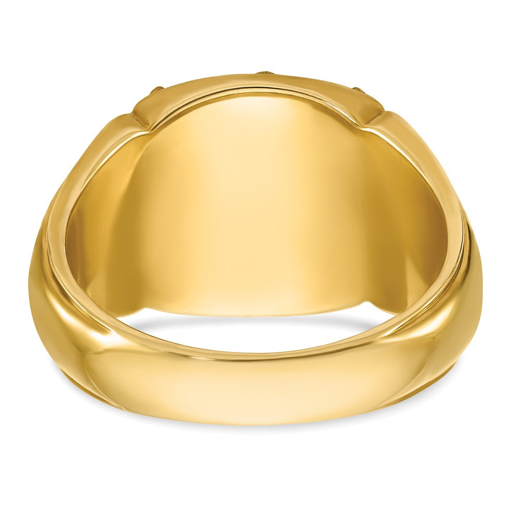 14K Gelbgold Herren-Ring, poliert und texturiert, mit mehrfarbiger Emaille, Ritter-Templer-Freimaurer-Motiv