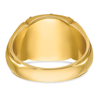 14K Gelbgold Herren-Ring, poliert und texturiert, mit mehrfarbiger Emaille, Ritter-Templer-Freimaurer-Motiv