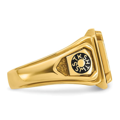 14K Gelbgold Herren-Ring, poliert und texturiert, mit mehrfarbiger Emaille, Ritter-Templer-Freimaurer-Motiv