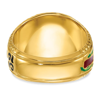 14K Zweifarbig-Gold Herren-Freimaurerring, poliert und texturiert, mit mehrfarbigem Emaille und Diamant, 32. Grad Schottischer Ritus