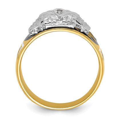 14K Bicolor-Gold Herrenring, poliert und texturiert, mit mehrfarbigem Emaille und Diamant, Freimaurer-Ring 32. Grad Schottischer Ritus