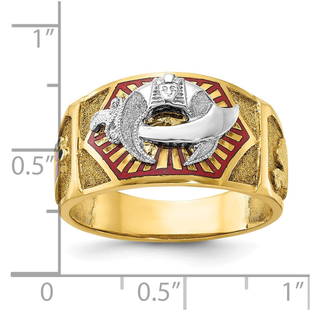 10K Bicolor Ibgoodman Herren Poliert und Strukturiert mit Mehrfarbig Emaille Freimaurer Shriner Ring