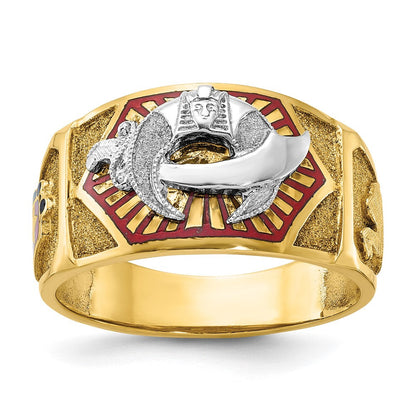 10K Bicolor Ibgoodman Herren Poliert und Strukturiert mit Mehrfarbig Emaille Freimaurer Shriner Ring