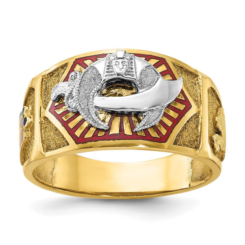 10K Bicolor Ibgoodman Herren Poliert und Strukturiert mit Mehrfarbig Emaille Freimaurer Shriner Ring