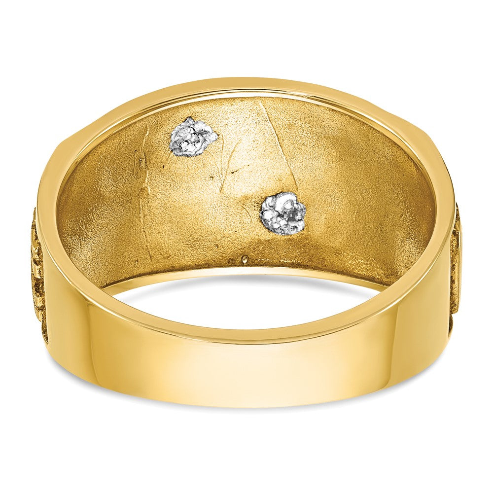 14K Bicolor-Gold Herrenring, poliert und strukturiert, mit mehrfarbigem Emaille-Freimaurer-Shriner-Motiv