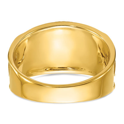 14K Bicolor-Gold Herrenring, poliert und texturiert, mit mehrfarbigem Emaille und Diamant, 32. Grad Schottischer Ritus Freimaurer-Siegelring