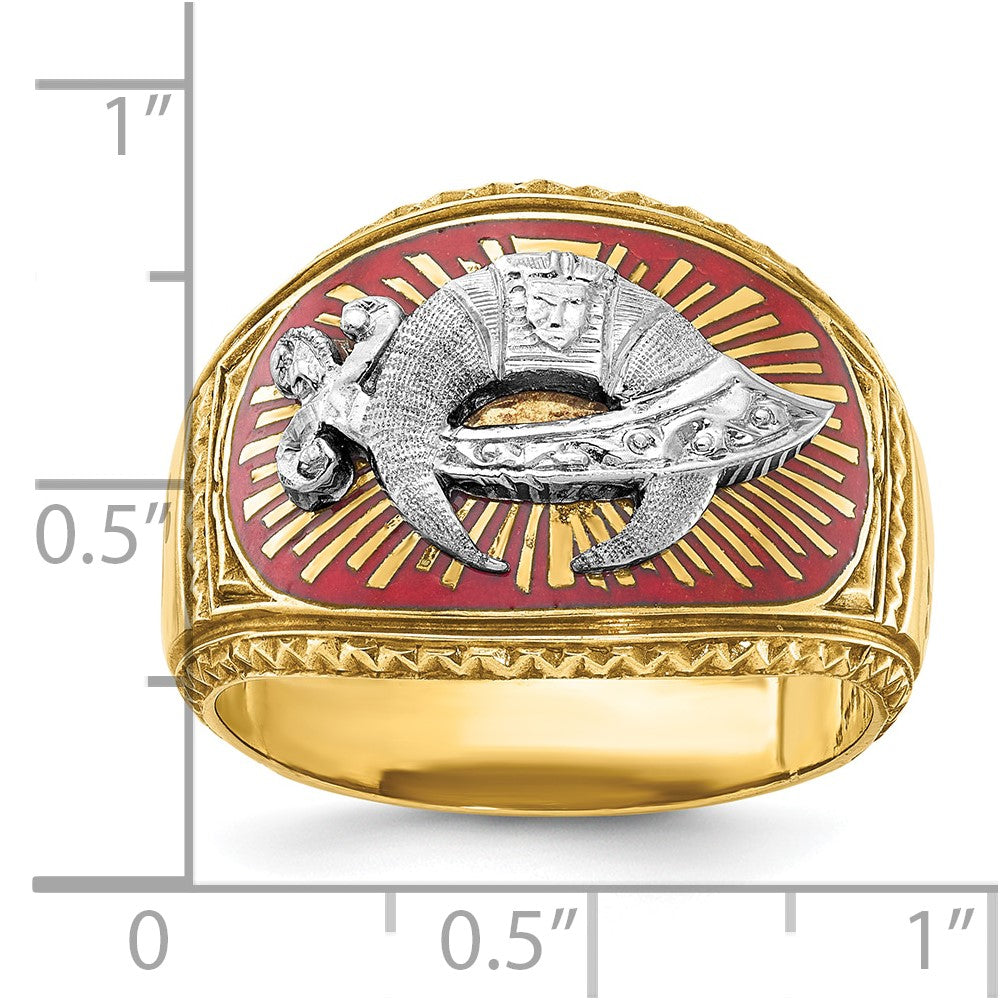 10K Bicolor Ibgoodman Herren Poliert und Strukturiert mit Mehrfarbig Emaille Freimaurer Shriner Ring