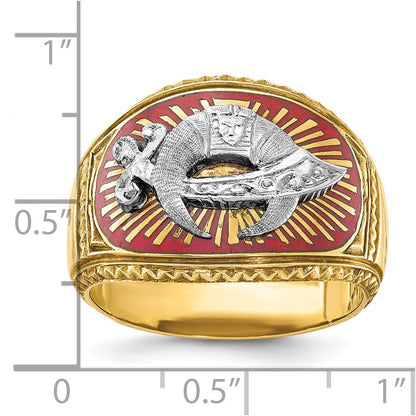 10K Bicolor Ibgoodman Herren Poliert und Strukturiert mit Mehrfarbig Emaille Freimaurer Shriner Ring