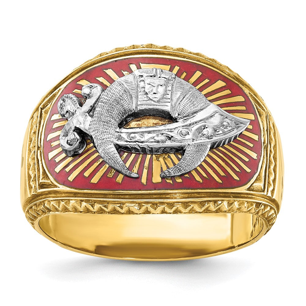 10K Bicolor Ibgoodman Herren Poliert und Strukturiert mit Mehrfarbig Emaille Freimaurer Shriner Ring