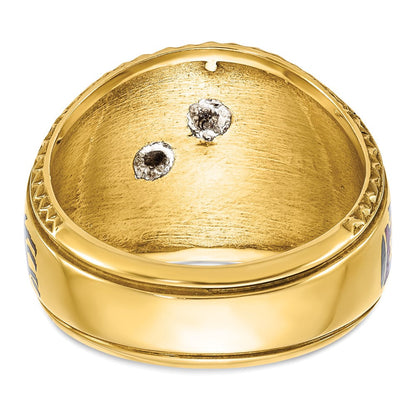 14K Bicolor-Gold Herrenring, poliert und strukturiert, mit mehrfarbigem Emaille, Freimaurer-Shriner-Design