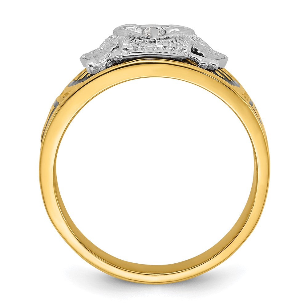10K Bicolor Ibgoodman Herren Poliert und Strukturiert mit Schwarz Emaille Diamant 32nd Degree Scottish Rite Freimaurer Ring