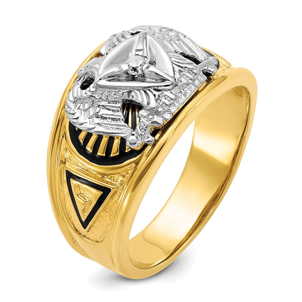 10K Bicolor Ibgoodman Herren Poliert und Strukturiert mit Schwarz Emaille Diamant 32nd Degree Scottish Rite Freimaurer Ring