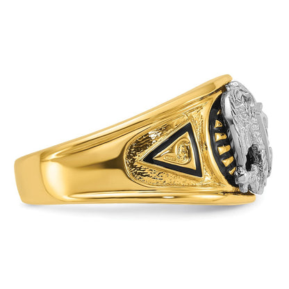 10K Bicolor Ibgoodman Herren Poliert und Strukturiert mit Schwarz Emaille Diamant 32nd Degree Scottish Rite Freimaurer Ring