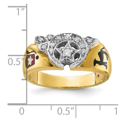 10K Bicolor Ibgoodman Herren Poliert mit Mehrfarbig Emaille und Diamant Freimaurer Shriner Ring