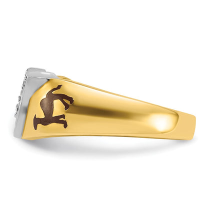 14K Bicolor-Gold Herren-Siegelring, poliert, mit mehrfarbigem Emaille und Diamant, Freimaurer-Shriner-Ring