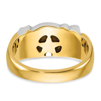 14K Bicolor-Gold Herren-Siegelring, poliert, mit mehrfarbigem Emaille und Diamant, Freimaurer-Shriner-Ring