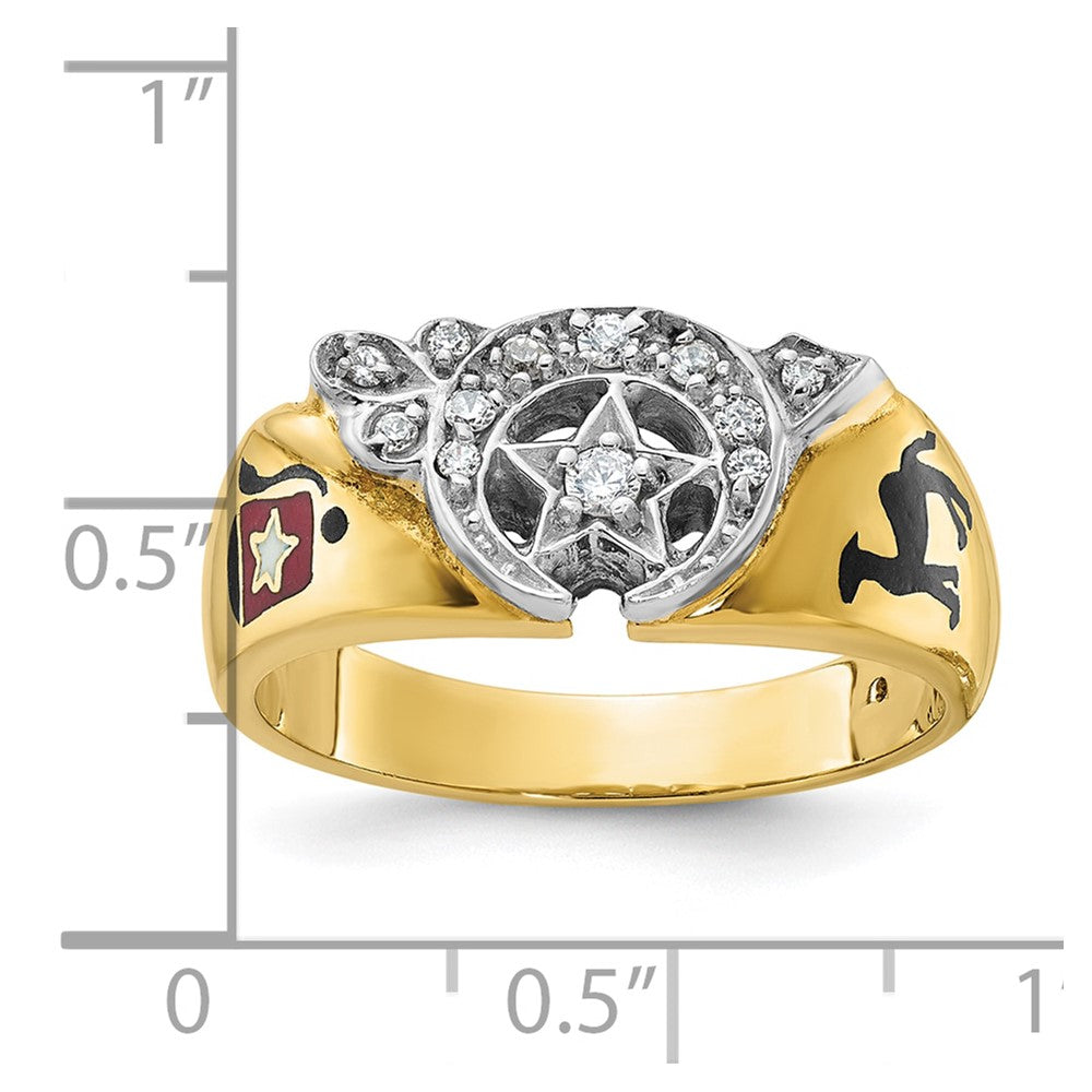 14K Bicolor-Gold Herren-Siegelring, poliert, mit mehrfarbigem Emaille und Diamant, Freimaurer-Shriner-Ring