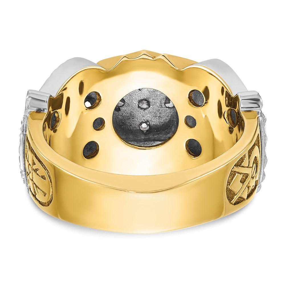 14K Bicolor Gold Herrenring, poliert und texturiert, mit mehrfarbigem Emaille und Diamant, Double-Eagle-Freimaurer-Shriner-Motiv