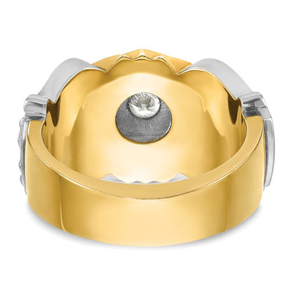 14K Bicolor-Gold Herrenring, poliert und texturiert, mit mehrfarbiger Emaille und Diamanten, Tempelritter Freimaurer Shriners-Ring