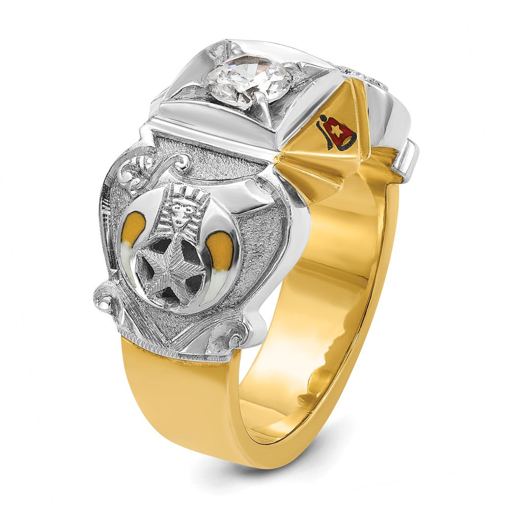 14K Bicolor-Gold Herrenring, poliert und texturiert, mit mehrfarbiger Emaille und Diamanten, Tempelritter Freimaurer Shriners-Ring