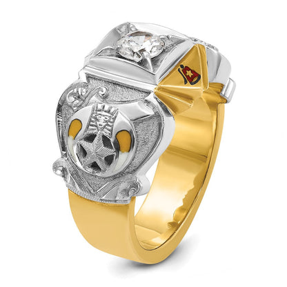 14K Bicolor-Gold Herrenring, poliert und texturiert, mit mehrfarbiger Emaille und Diamanten, Tempelritter Freimaurer Shriners-Ring