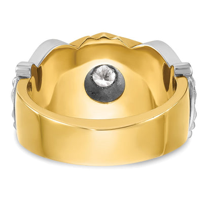 14K Bicolor-Gold Herrenring, poliert und strukturiert, mit mehrfarbiger Emaille und Diamant, Freimaurer-Shriner-Ring