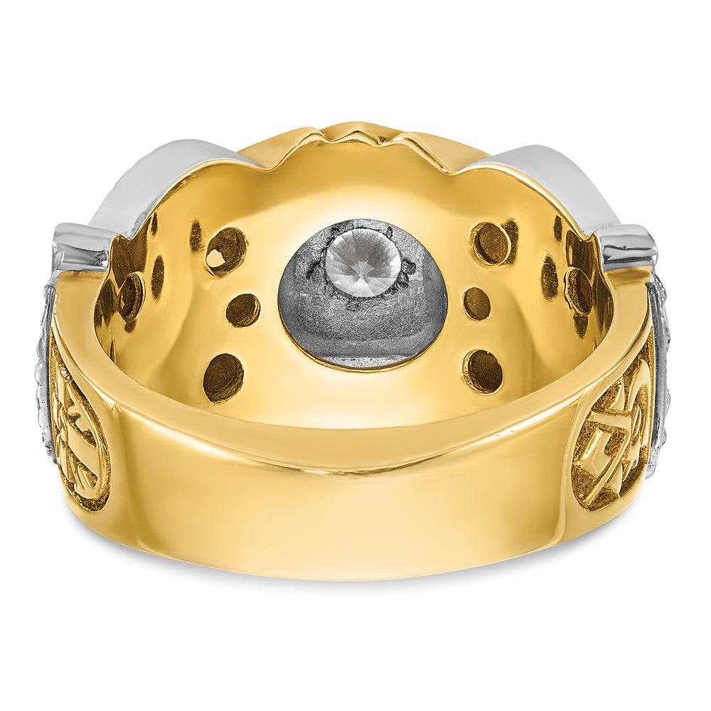 14K Bicolor Gold Herrenring, poliert und strukturiert, mit schwarzer Emaille und Diamant, Double Eagle Freimaurer-Shriner-Ring