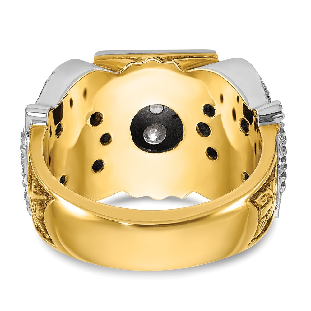 14K Bicolor-Gold Herrenring, poliert und texturiert, mit schwarzer Emaille und Diamant, Freimaurer-Ring des Schottischen Ritus, 32. Grad