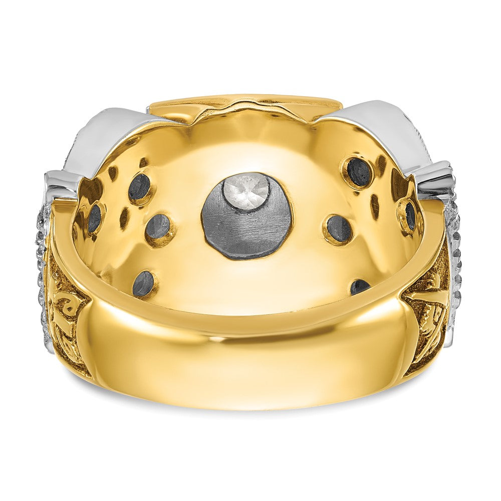 14K Bicolor-Gold Herren-Siegelring des 32. Grades des Schottischen Ritus der Freimaurer, poliert und texturiert, mit schwarzem Emaille und Diamant