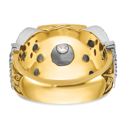 14K Bicolor-Gold Herren-Siegelring des 32. Grades des Schottischen Ritus der Freimaurer, poliert und texturiert, mit schwarzem Emaille und Diamant