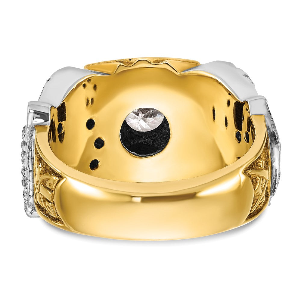 14K Herrenring aus Zweifarbigem Gold, poliert und texturiert, mit schwarzer Emaille und Diamant, Doppeladler Freimaurer-Shriner-Ring