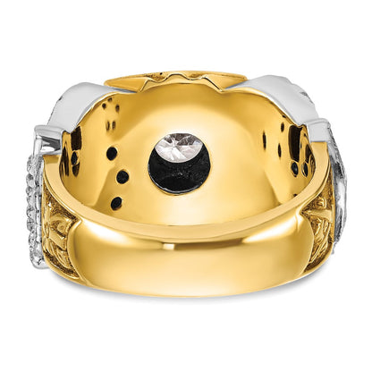 14K Herrenring aus Zweifarbigem Gold, poliert und texturiert, mit schwarzer Emaille und Diamant, Doppeladler Freimaurer-Shriner-Ring