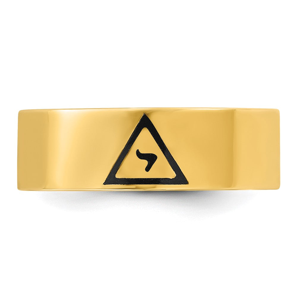 14K Gelbgold Herren-Siegelring, poliert, mit schwarzem Emaille, „14th Degree Grand Elect“ Freimaurer-Ring