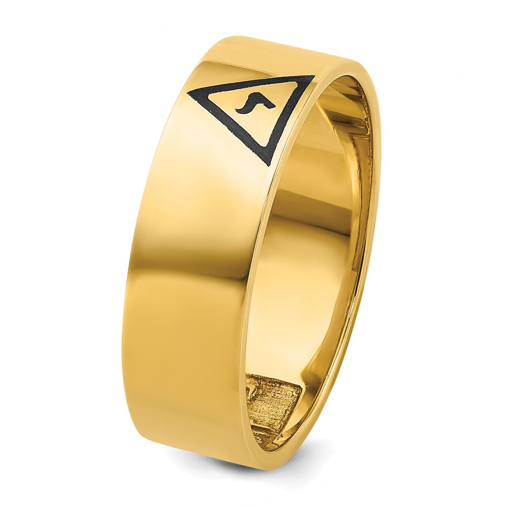 14K Gelbgold Herren-Siegelring, poliert, mit schwarzem Emaille, „14th Degree Grand Elect“ Freimaurer-Ring