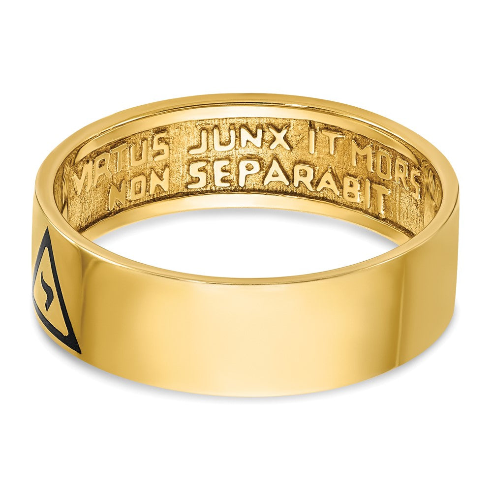 14K Gelbgold Herren-Siegelring, poliert, mit schwarzem Emaille, „14th Degree Grand Elect“ Freimaurer-Ring