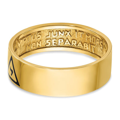 14K Gelbgold Herren-Siegelring, poliert, mit schwarzem Emaille, „14th Degree Grand Elect“ Freimaurer-Ring
