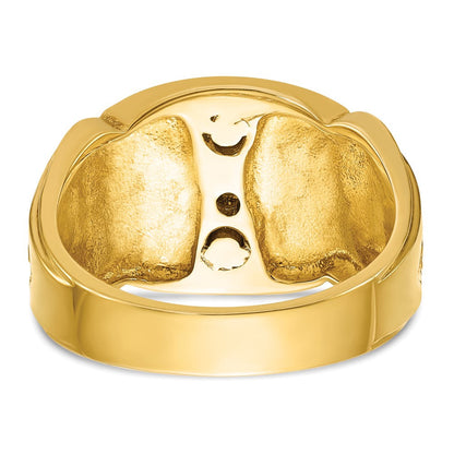 14K Bicolor-Gold Herrenring, poliert und texturiert, mit blauer und schwarzer Emaille und Diamant, Blue Lodge Master Freimaurer-Siegelring