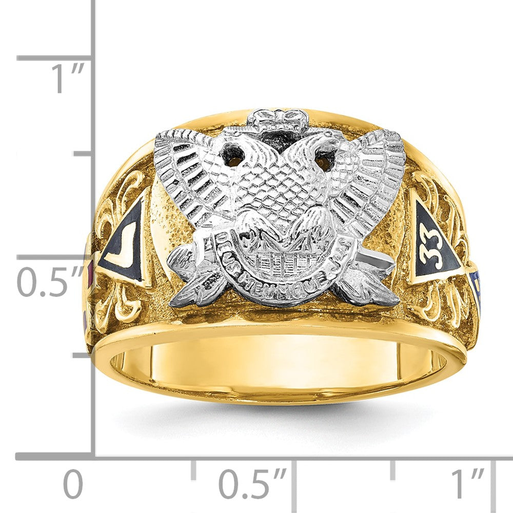 10K Bicolor Ibgoodman Herren Poliert und Strukturiert mit Mehrfarbig Emaille Active 33rd Degree Freimaurer Ring