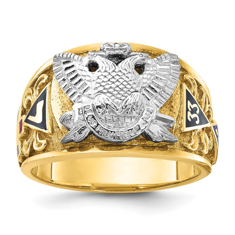 10K Bicolor Ibgoodman Herren Poliert und Strukturiert mit Mehrfarbig Emaille Active 33rd Degree Freimaurer Ring