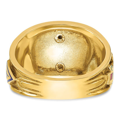 14K Bicolor-Gold Herren-Freimaurer-Siegelring, poliert und texturiert, mit mehrfarbiger Emaille, aktiver 33. Grad