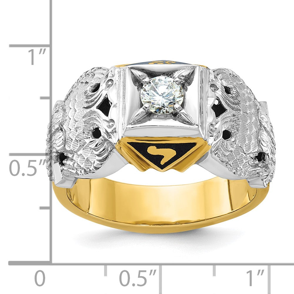 10K Bicolor Ibgoodman Herren Poliert und Strukturiert mit Schwarz Emaille Diamant 32nd Degree Scottish Rite Freimaurer Ring