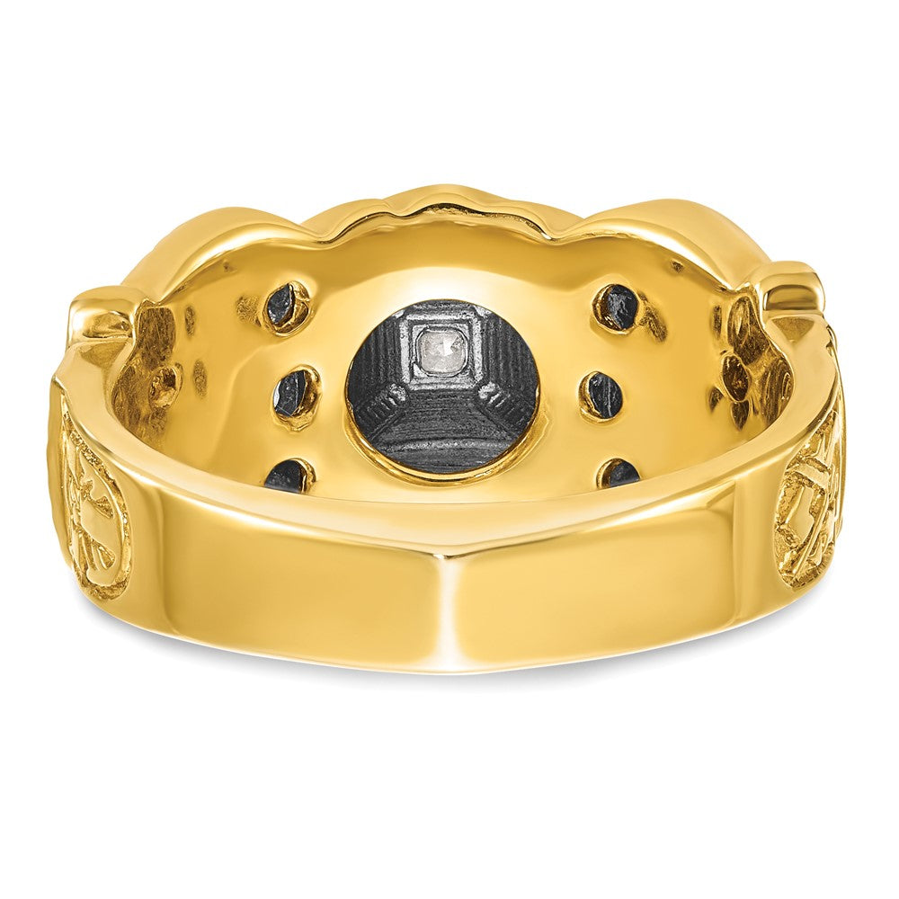 Herren-Siegelring aus 14K Bicolor-Gold, poliert und texturiert, mit mehrfarbigem Emaille, Diamant und Doppeladler-Freimaurer-Shriner-Motiv