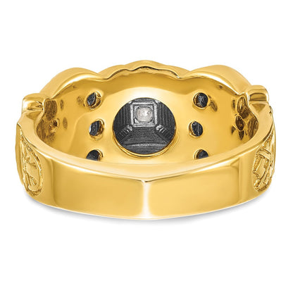 Herren-Siegelring aus 14K Bicolor-Gold, poliert und texturiert, mit mehrfarbigem Emaille, Diamant und Doppeladler-Freimaurer-Shriner-Motiv