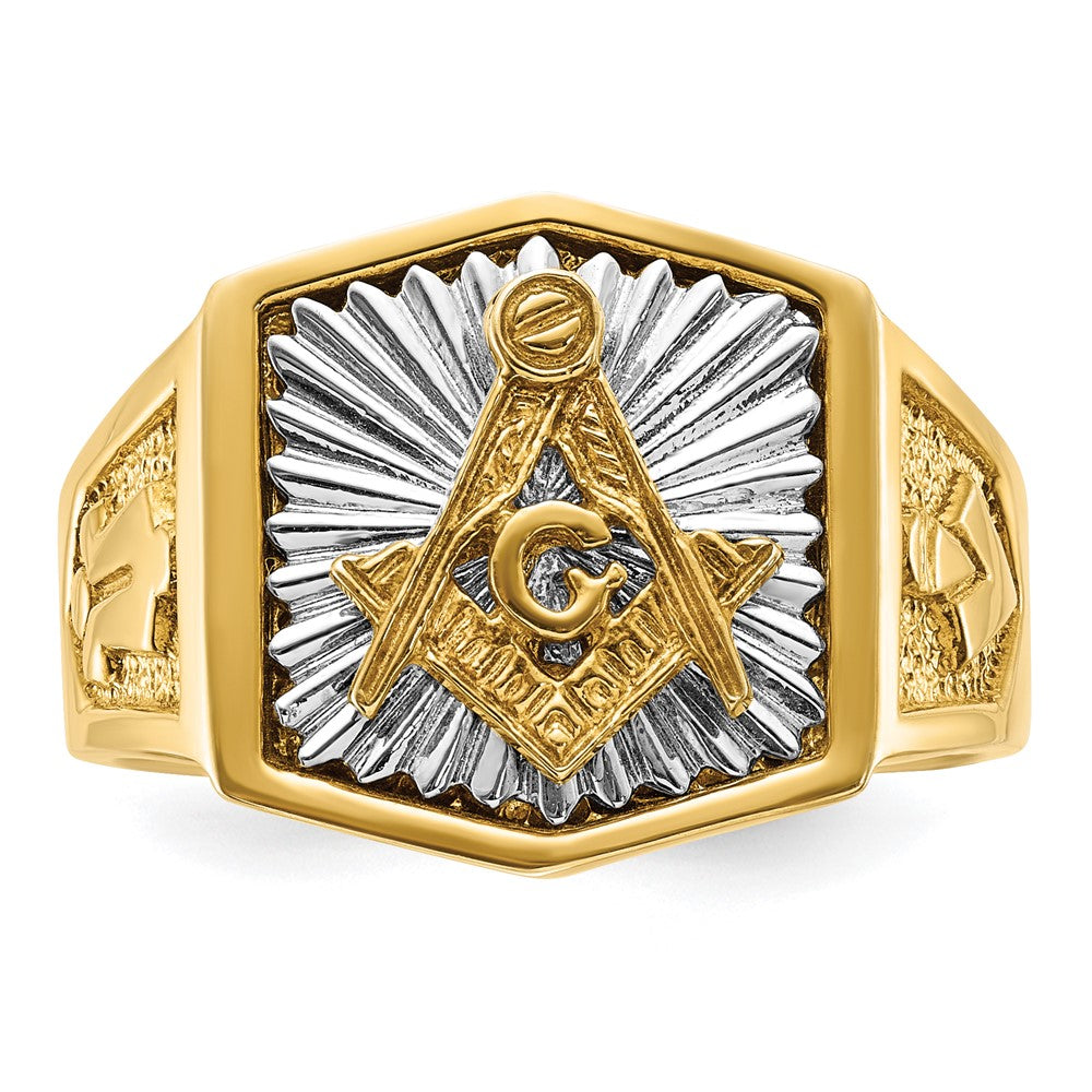 10K Bicolor Ibgoodman Herren Poliert und Strukturiert Sonne Ray Blau Lodge Master Freimaurer Ring