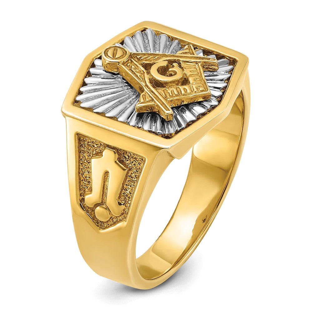10K Bicolor Ibgoodman Herren Poliert und Strukturiert Sonne Ray Blau Lodge Master Freimaurer Ring