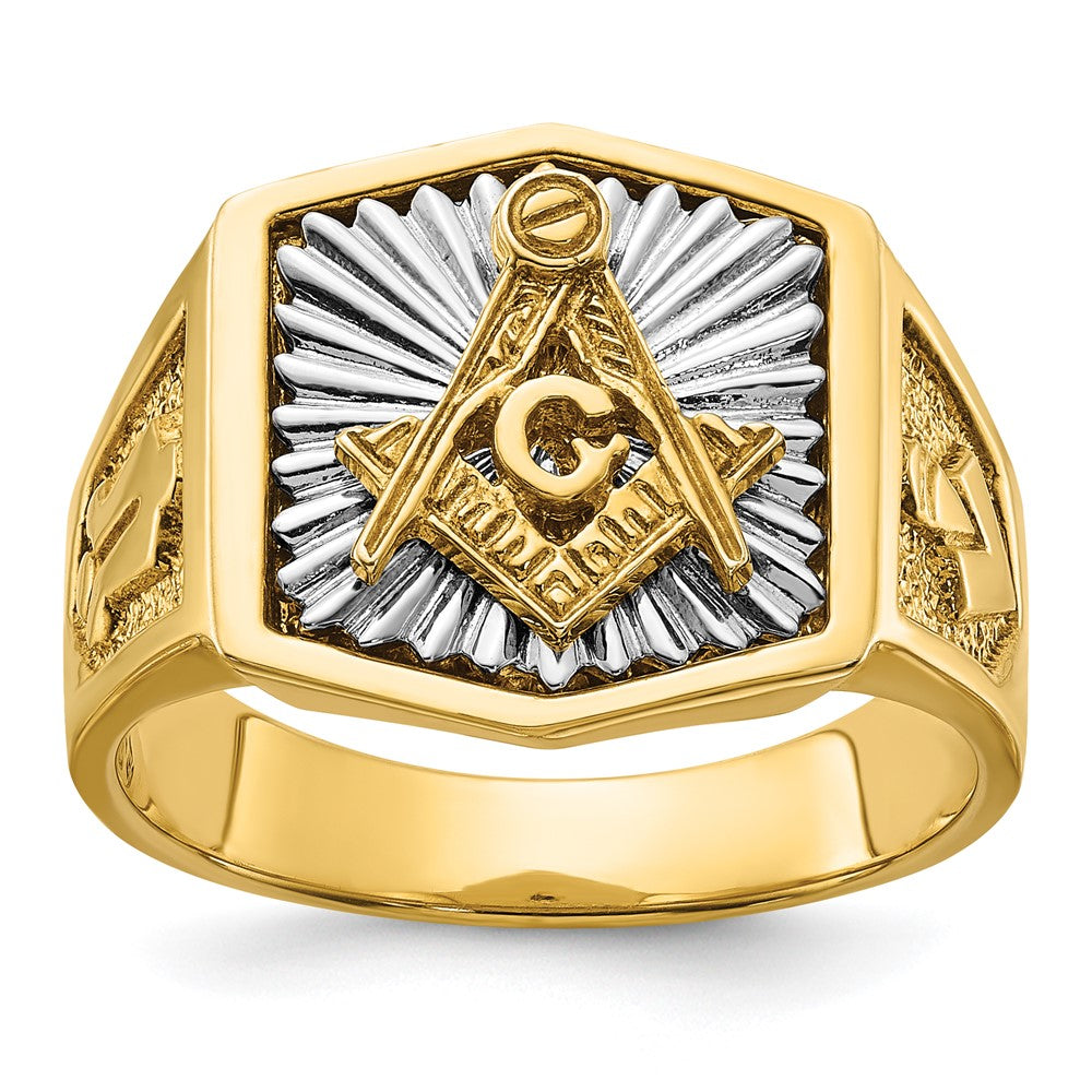 10K Bicolor Ibgoodman Herren Poliert und Strukturiert Sonne Ray Blau Lodge Master Freimaurer Ring