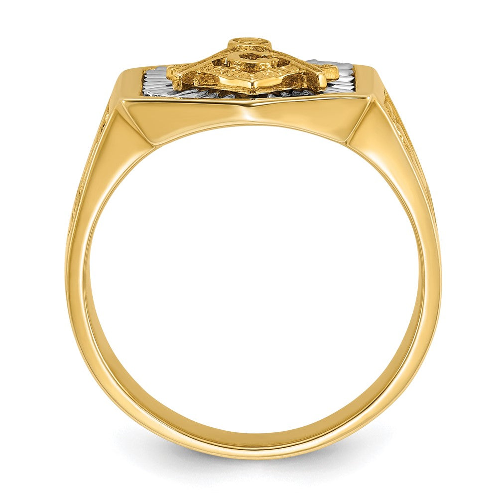 Ibgoodman 14K Bicolor Herren Poliert und Strukturiert Sonne Ray Blau Lodge Master Freimaurer Ring