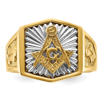 Ibgoodman 14K Bicolor Herren Poliert und Strukturiert Sonne Ray Blau Lodge Master Freimaurer Ring